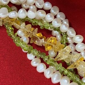 Pearl, peridot, yellow topaz necklace